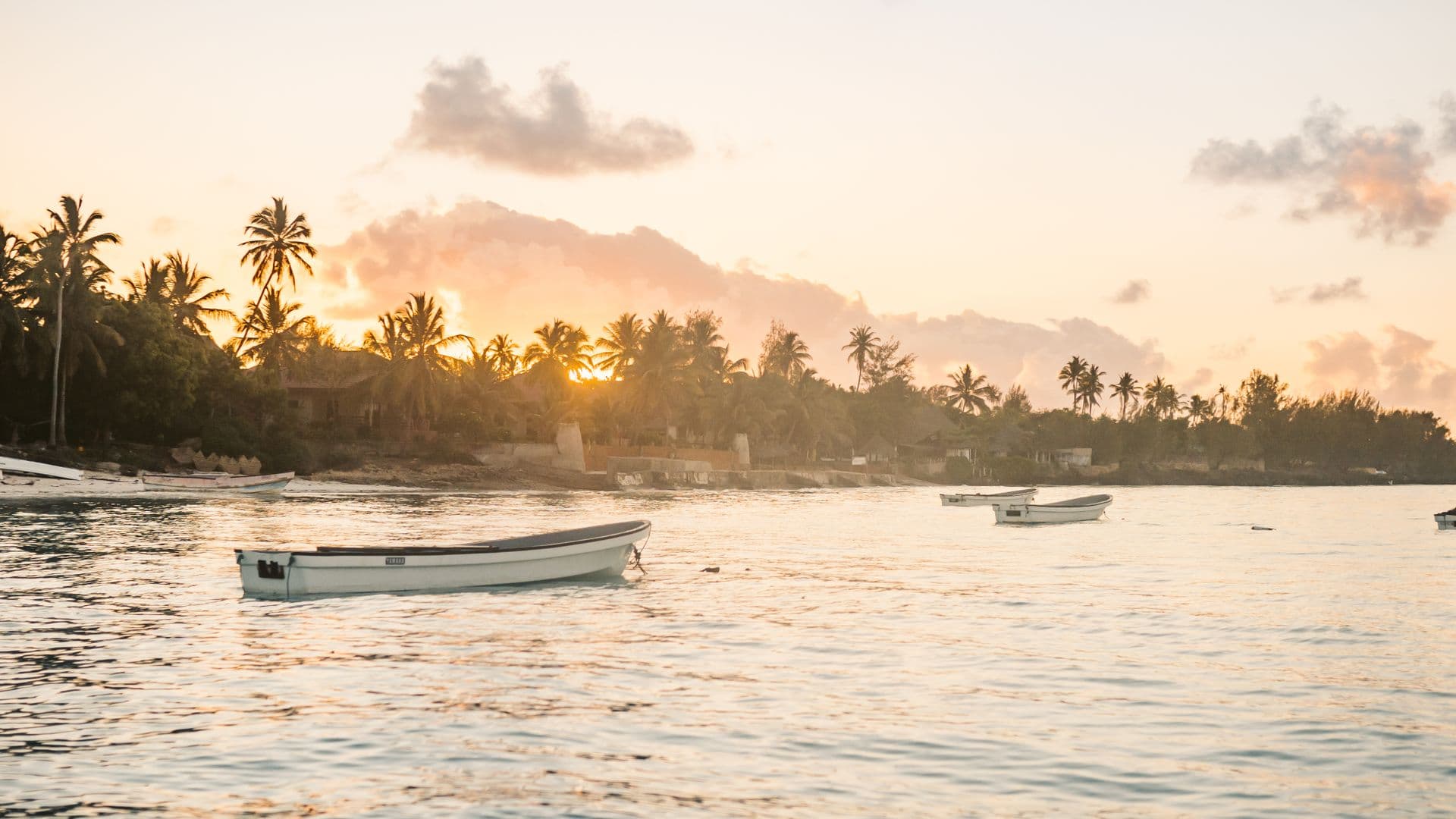 Fishing boats at sunset on the Zanzibar coast